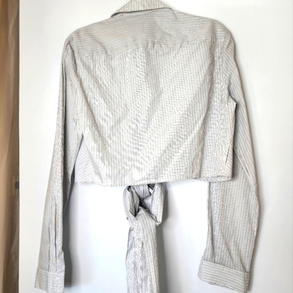 Sheike top pin striped long sleeve notch collar wrap shirt - size 10 - Picture 2 of 10